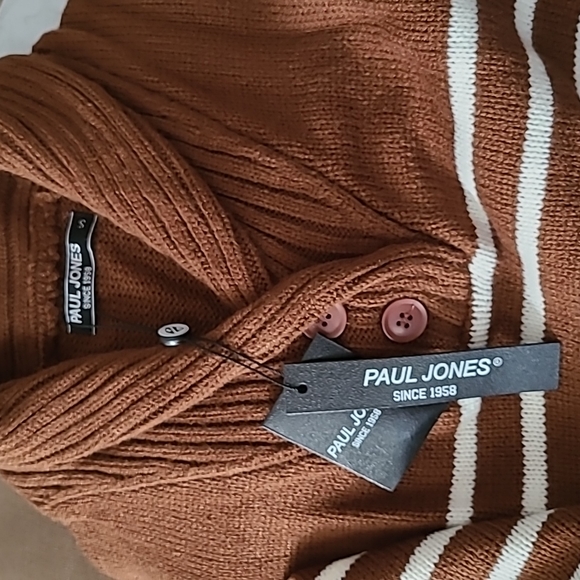 Men's Shawl Collar Sweater Cable Knitted Striped Slim Fit Pullover Sweaters - Picture 7 of 8